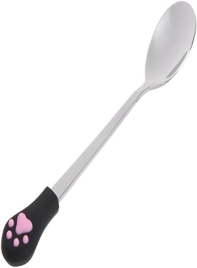 Galepromot Silver Pet Food Spoon, Stainless Steel Spoon Anti Slip Silicone Handle Can Cute for Pets Dogs Food Storage Feeding and Watering Supplies - Image 1